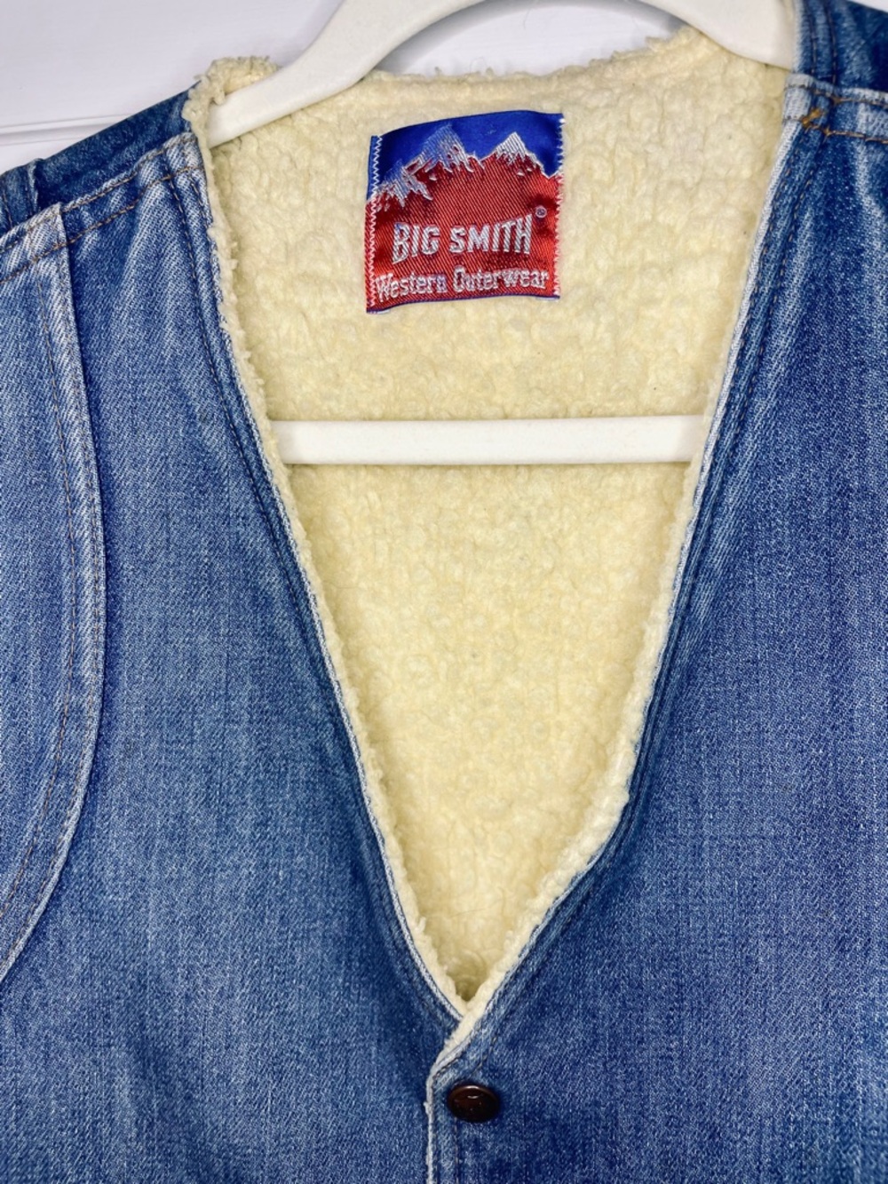 VTG‎ BIG SMITH Men’s Blue Denim Sherpa-Lined Vest - Picture 2 of 8